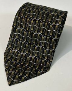 Todays Man Tie Men's Tie 100% SilkNavy-Black-Olive-Gold Geometric Made In Italy